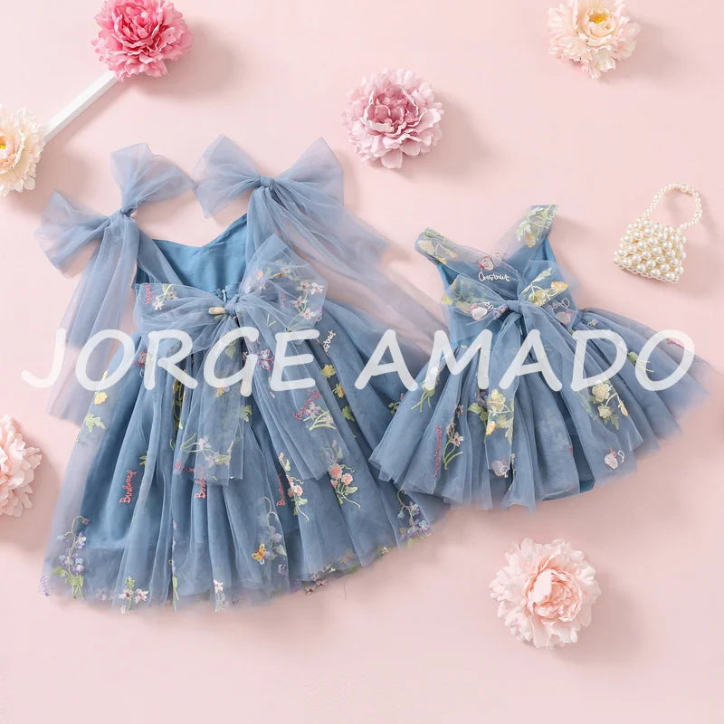 2026 Easter Kids Dress Girl Summer Dress Floral Bow Sleeveless Dance Performance Dress Girls Clothes E1236