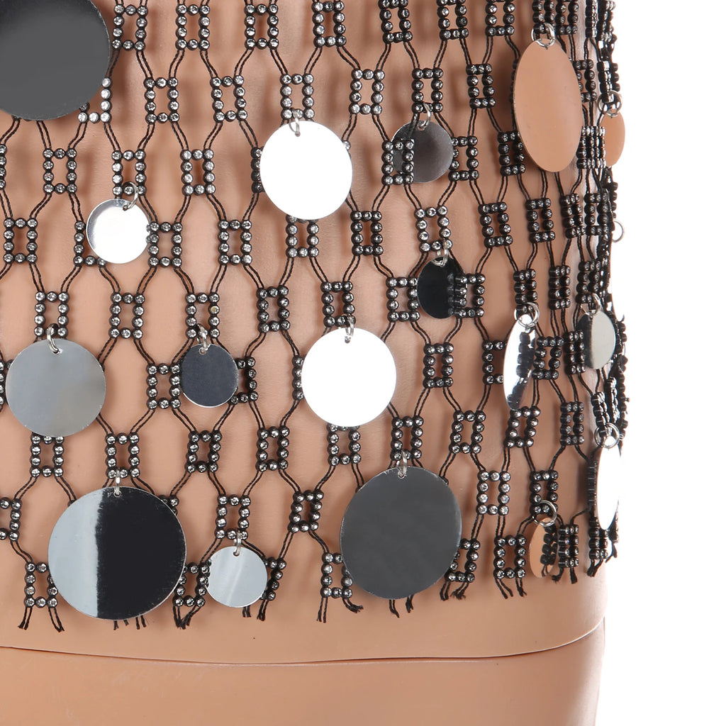 Tank Tops Men Rhinestone Fishnet Shiny Muscle Top Man See Through Vest Round Sequin Sleeveless T-Shirt Party Nightclub Garment