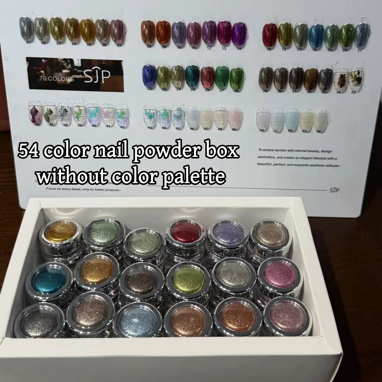 Nail Art Set, 54 Colors Magic Mirror Powder Moonlight Opal Champagne Gold Silver Color Metal Aurora, Nail Polish Kit