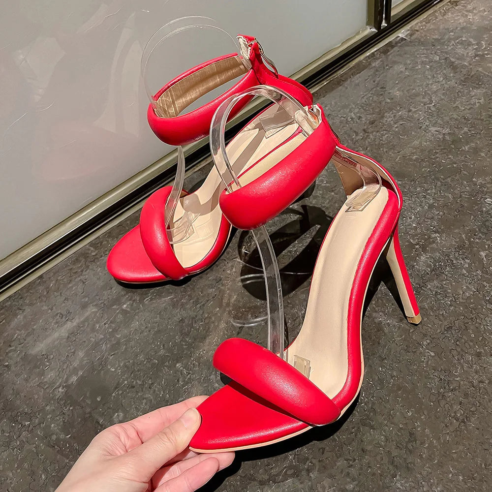 Sandals Women 2025 Concise Style One-strap Sandals for Girls Women Sexy Stiletto Heel Back Zip Cover Heels Summer Sandalias Gold