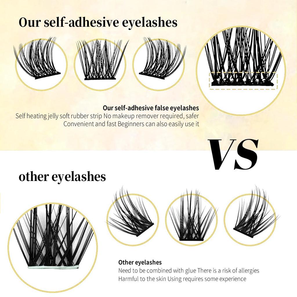 Self Adhesive Cluster Lashes Reusable DIY Lash Extensions Kit No Glue Needed Individual Eyelash Set Wispy Natural Lash Clusters