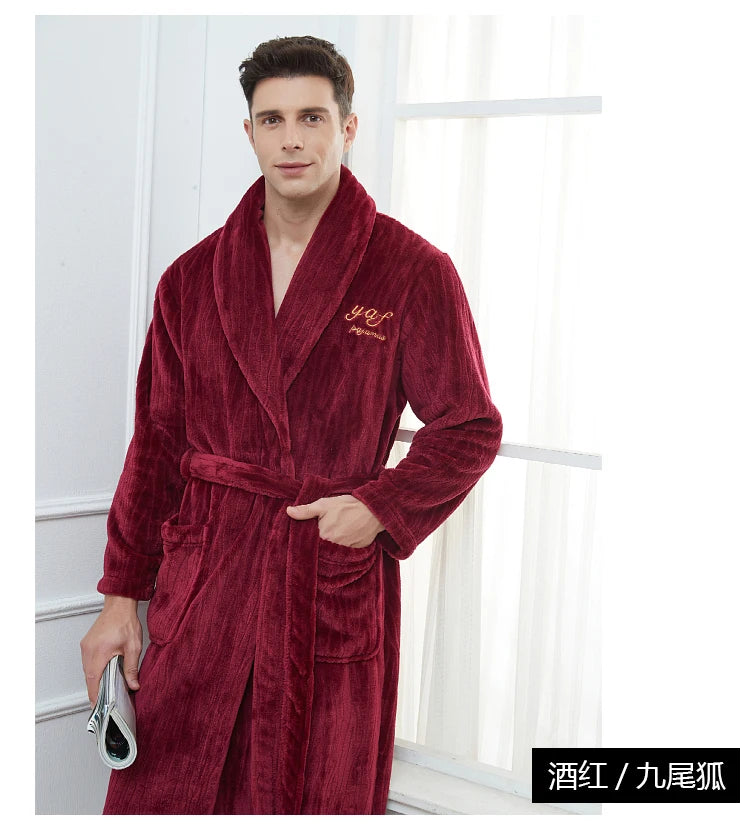 Plus Size 3XL 4XL Men Flannel Robe Winter Thickened Sleepwear Kimono Bathrobe Gown Warm Coral Fleece Loose Home Wear Nighwtear