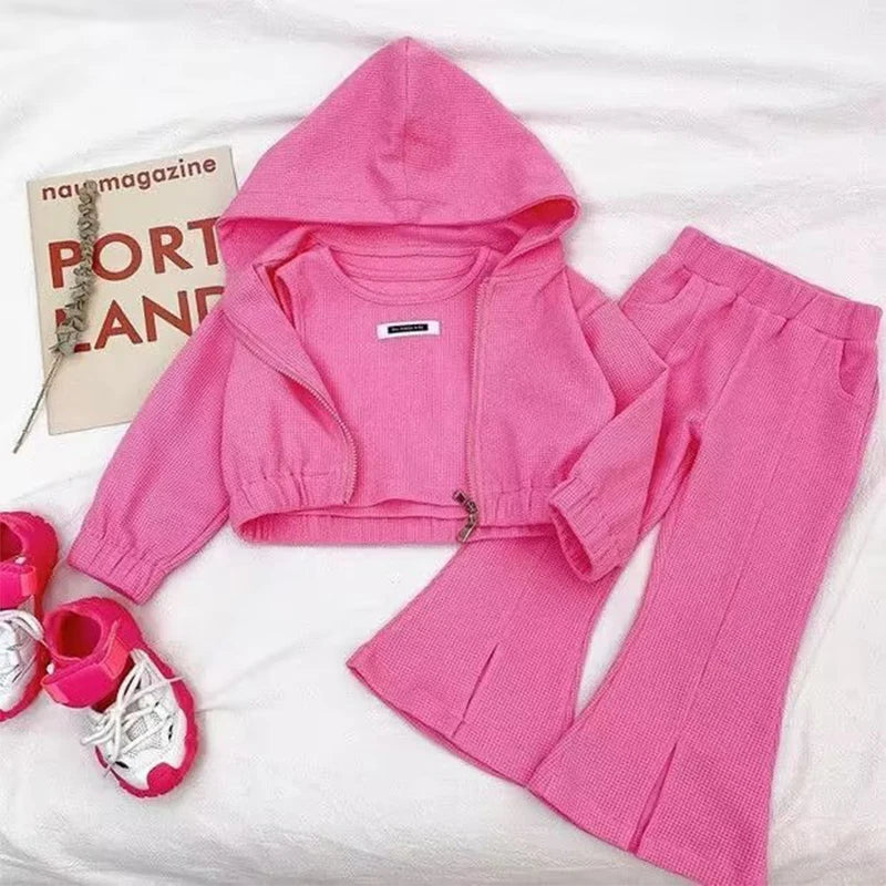 Girls Clothing Sets Toddler Baby Girls Clothes 3Pcs Outfit Kids Suit Clothes Knit Tops +Flared Pants+Coat Comfortable