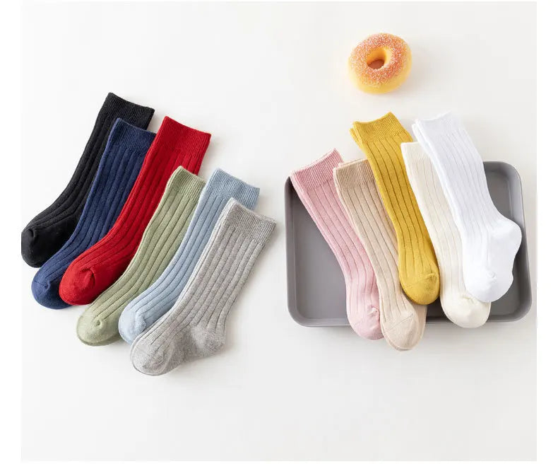 Baby Socks Newborn Kids Infant Girls Boys Knee High Sock Toddler Girl Solid Cotton Stripe Plain Long Sock For 0-3Years Children