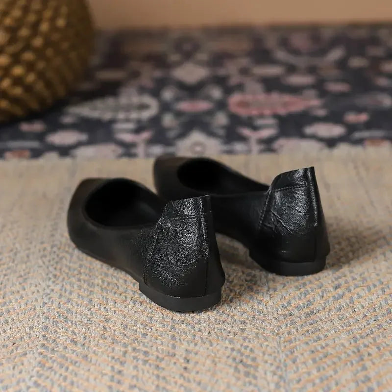 Black Woman Footwear Office Flat Shoes For Women Pointed Toe Fashion Leather Casual Moccasins Flats Fashion Young Korean Style L