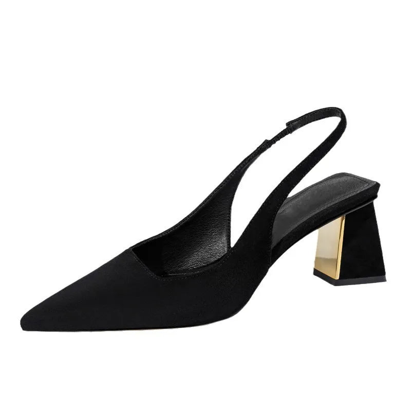 Black Sandals Women Summer New Fashion Women's Pointed Square Heel Sandals Pumps Women Shoes Office Dress Shoes Sexy High Shoes