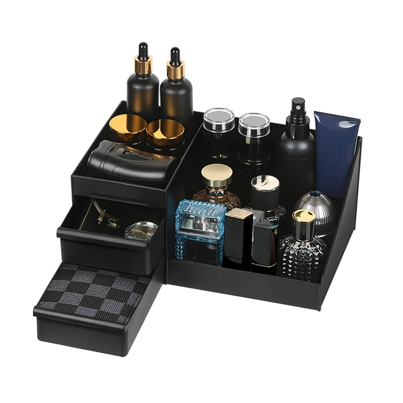Men's Cologne Organizer Holder for Dresser Perfume Stand Bathroom Countertop with Drawers Clear Organizer for Scented Oils