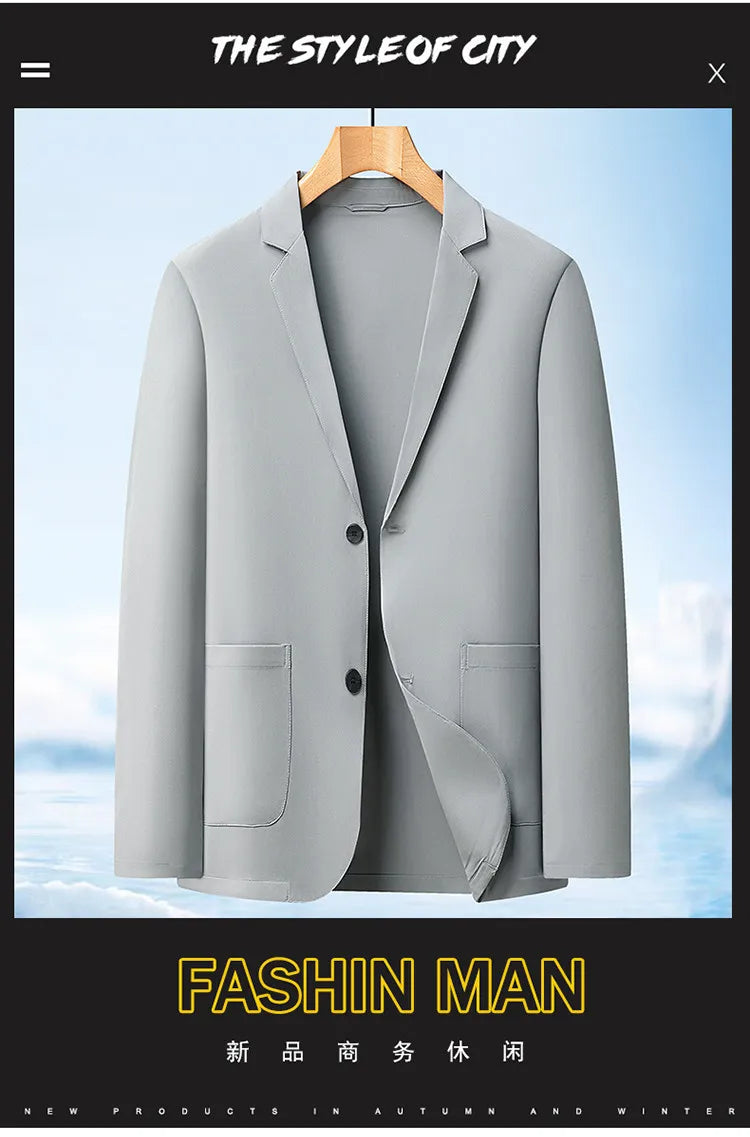 Men's suit - breathable pure color single-layer lightweight summer/autumn sun protection business-fit single-layer jacket