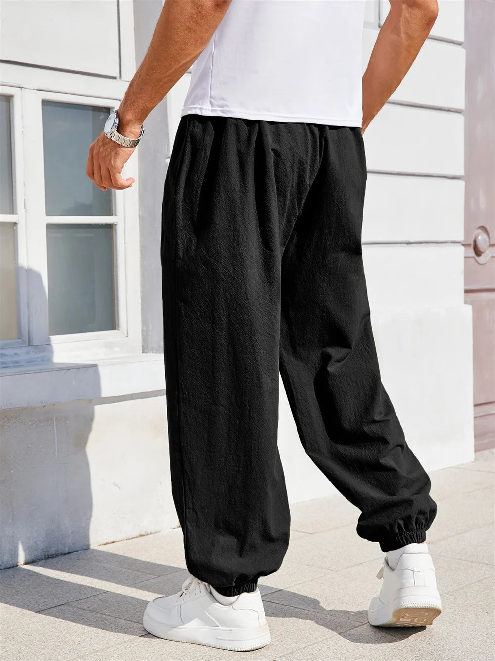 Men's Harem Pants Loose Fit Chinese Style Cotton Linen Solid Color Cozy Sweatpants Joggers High Quality Male Casual Trousers