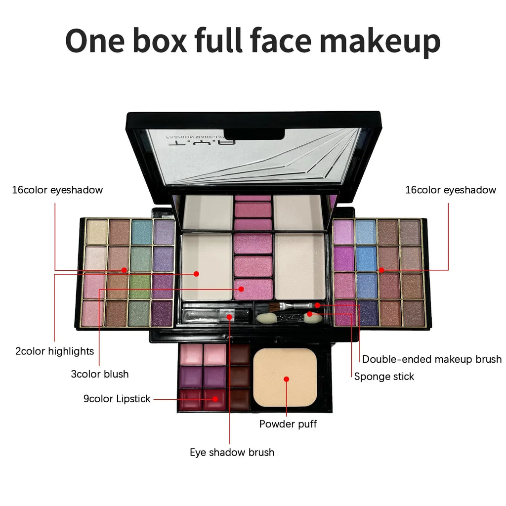 Marie Kit de Maquillaje Completo Multifuncional para Mujer — Caja Todo en Uno con 46 Colores, Labiales, Sombras, Cejas, Brochas y Paleta de Maquillaje