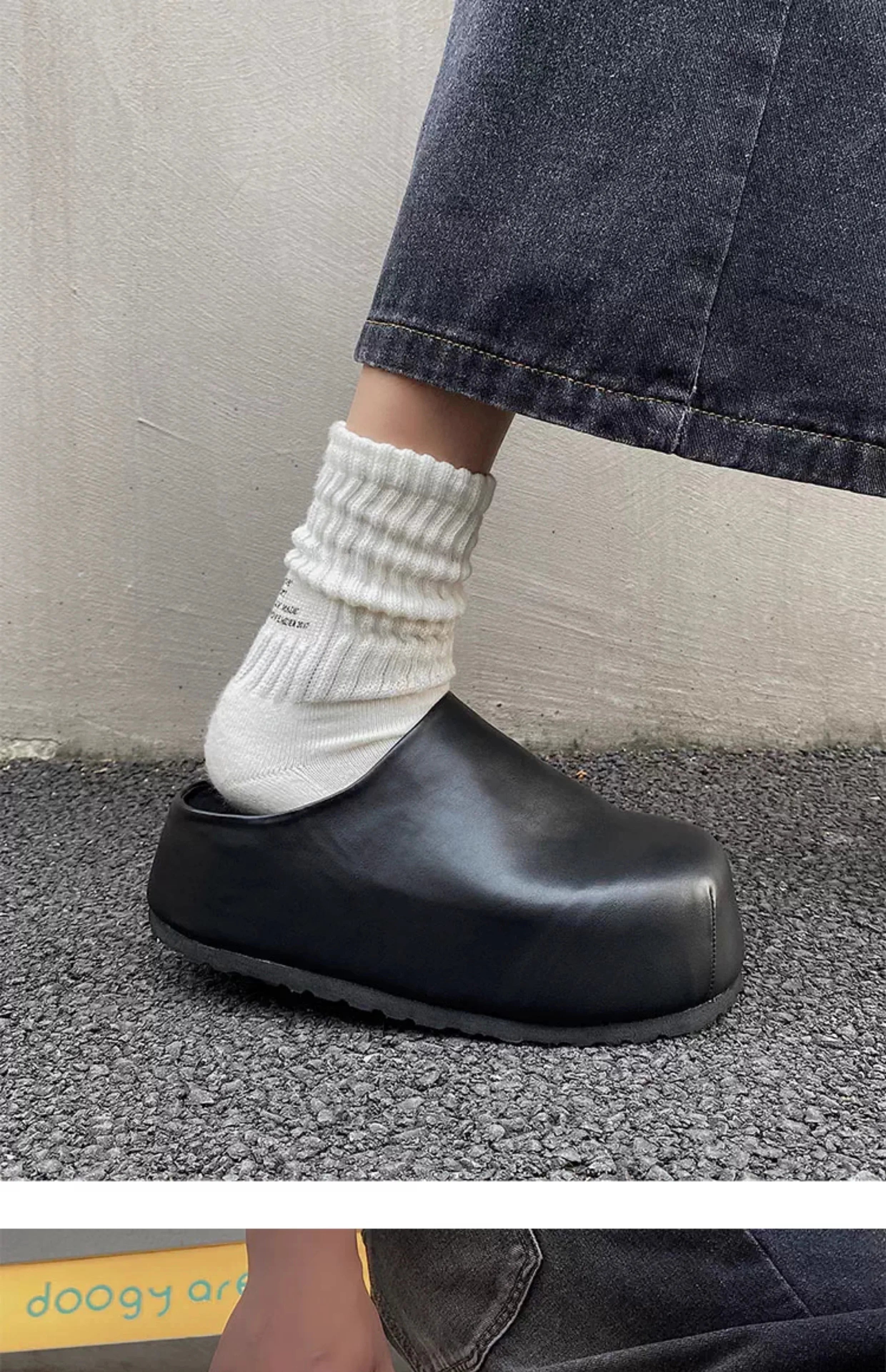 Black Boken leather shoes for men's thick soled design slippers summer new big toe mules shoes outdoor