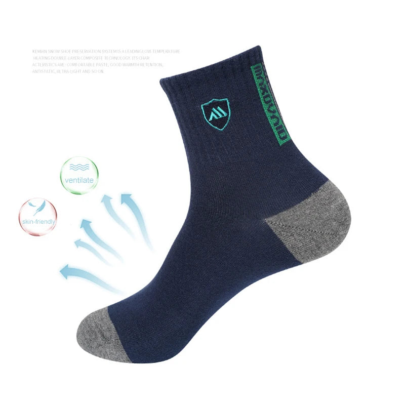 5 Pairs Men's Mid-Calf Socks Cotton Breathable Warm Sports Socks Autumn Winter Sweat-Absorbing Long Casual Trendy Style