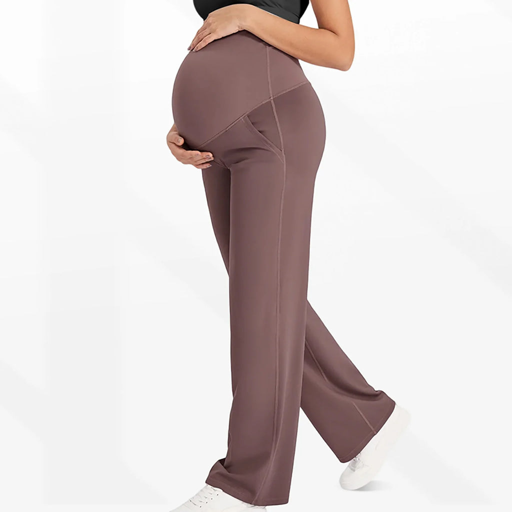 Maternity Pants Over The Belly Yoga Dress Elastic Waistband Stretchy Wide Leg Work Pregnancy Trousers with Pockets Sportswear