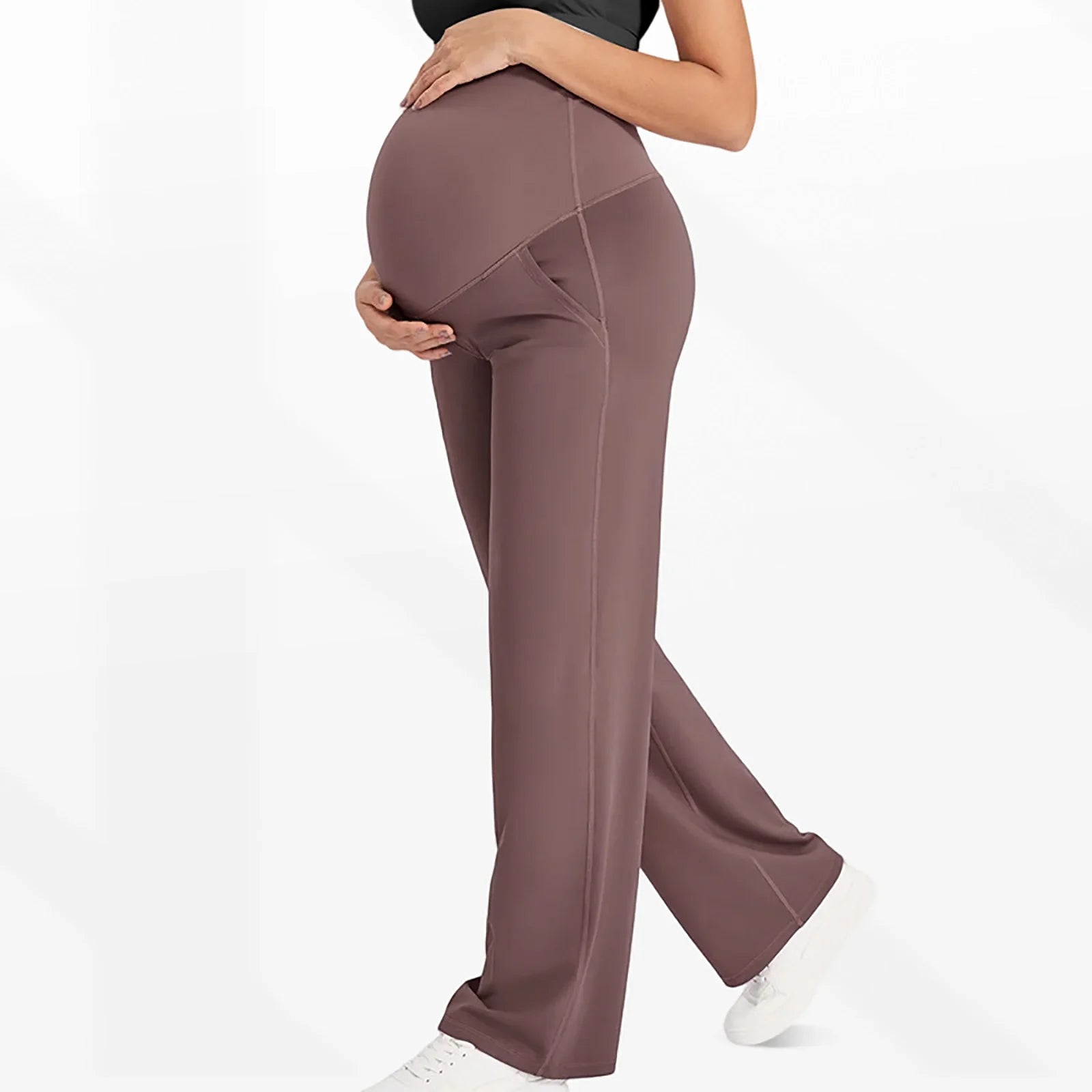 Maternity Pants Over The Belly Yoga Dress Elastic Waistband Stretchy Wide Leg Work Pregnancy Trousers with Pockets Sportswear