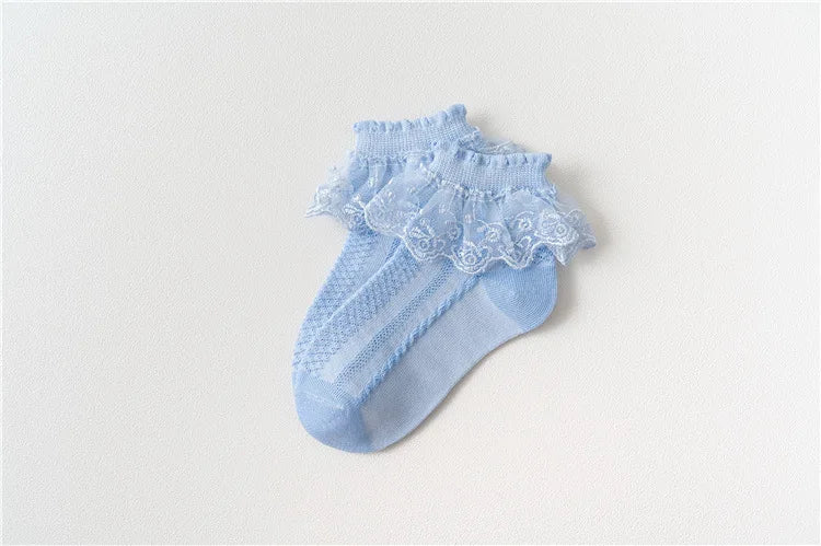 4Pairs Baby Girls Lace Socks Spring Summer Ruffle Princess Mesh Children Ankle Short Breathable Cotton Toddler Kids Socken 1-6Y