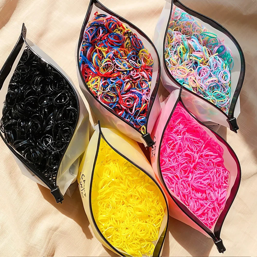 500Pcs Girls Colourful Disposable Rubber Band Elastic Hair Bands Headband Children Ponytail Holder Bands For Kids Accessories