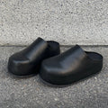 Black Boken leather shoes for men's thick soled design slippers summer new big toe mules shoes outdoor