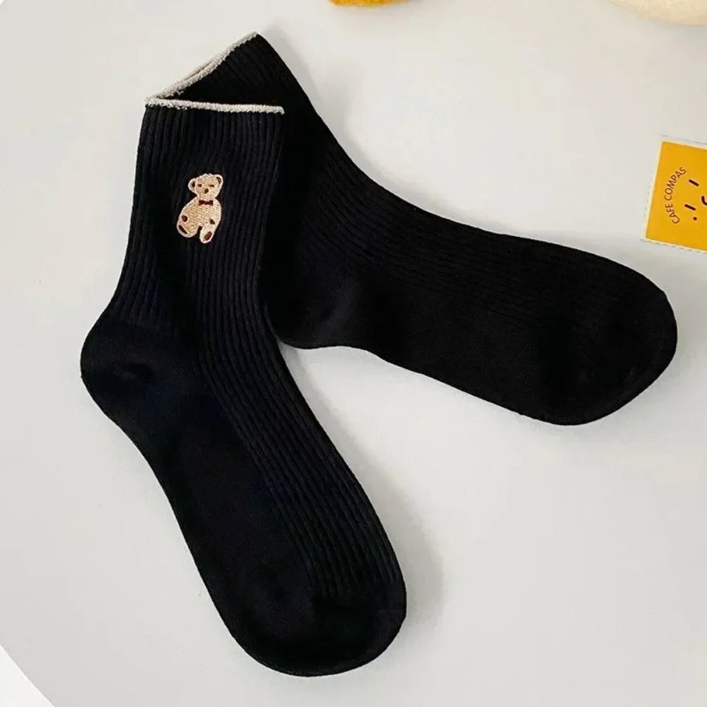 5pairs Cartoon Bear Socks Soft Cotton Socks Autumn Coffee Stockings Kawaii Women Socks Korean Casual Stockings Women Hosiery