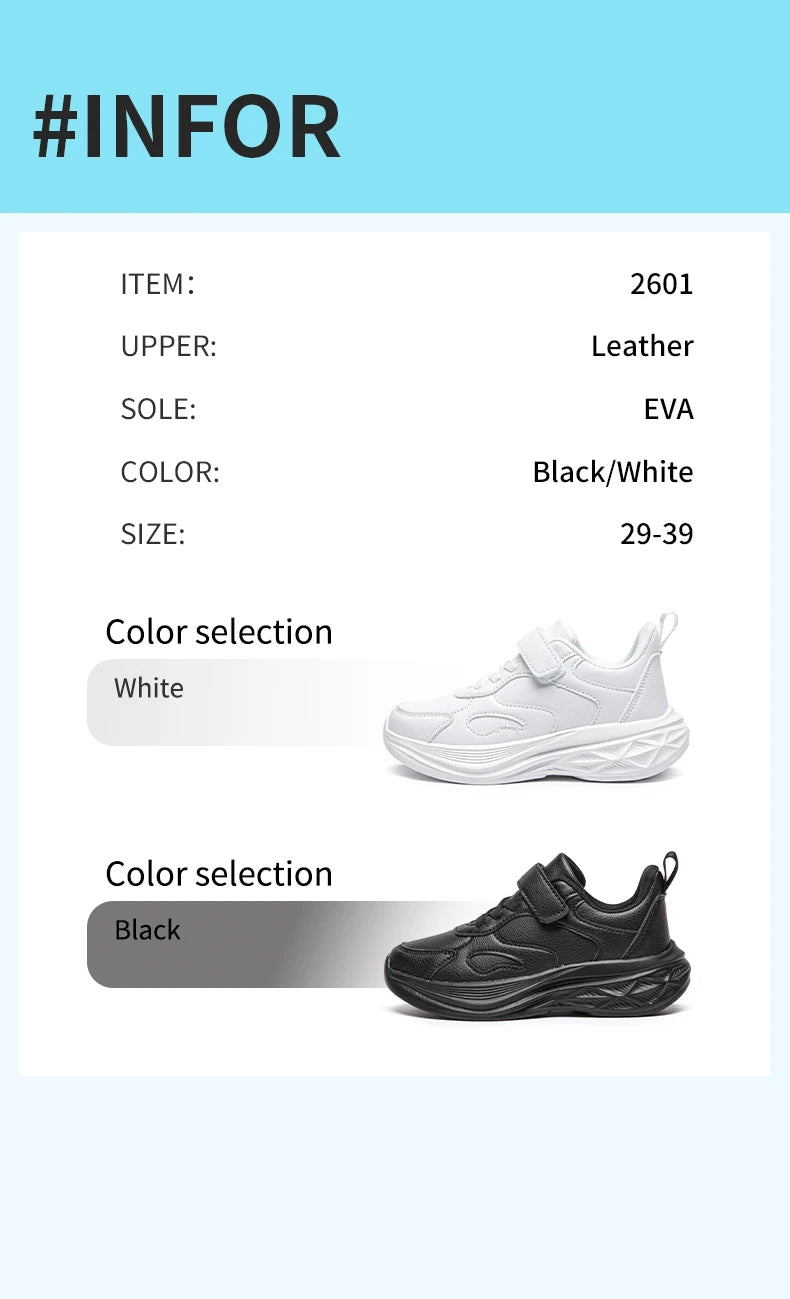 Kids White Leather Sneakers Lightweight Non-slip Casual Running Shoes for School Student Walking Outdoor Children Tennis