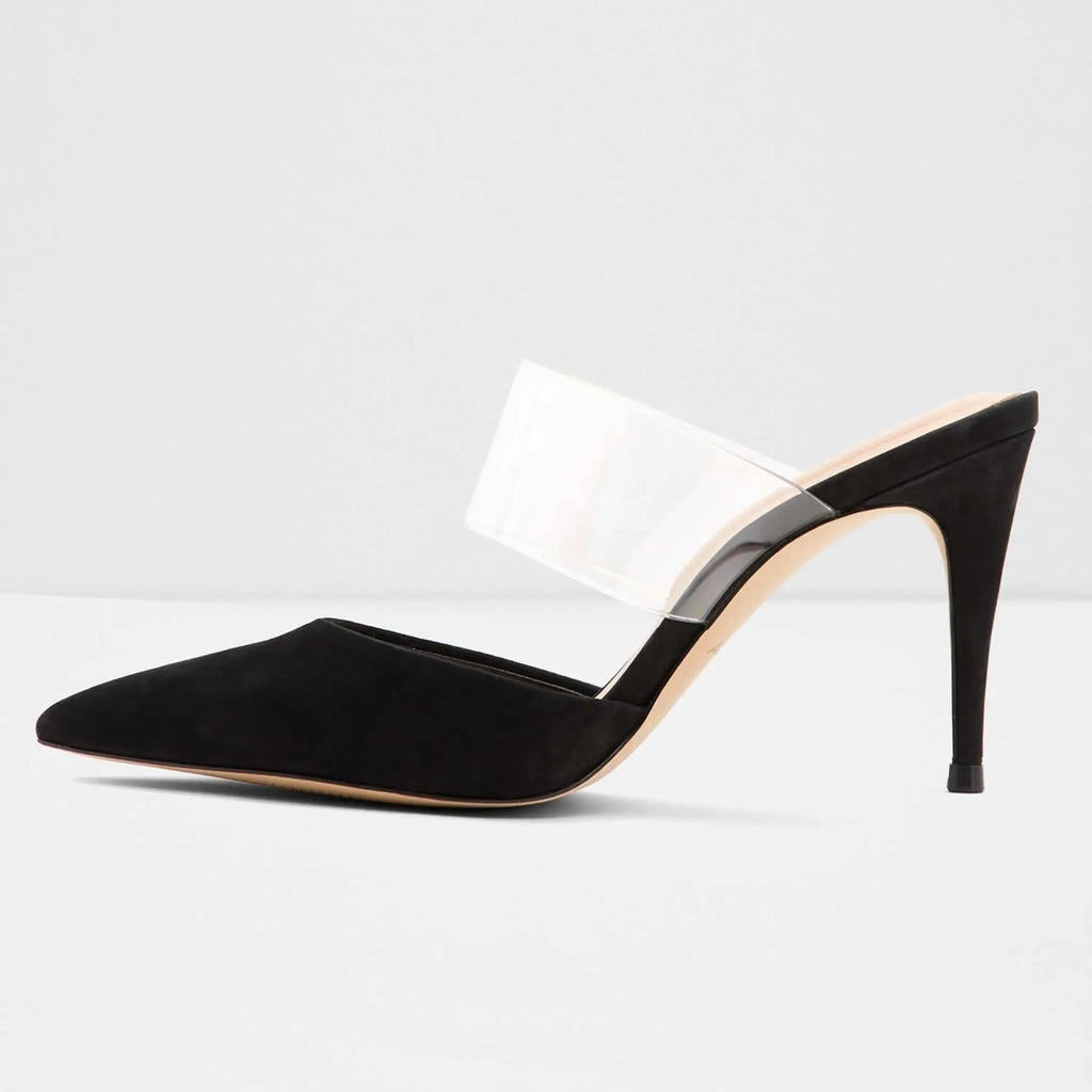 LOSLANDIFEN Women Sandals Sexy Clear 9cm Pointed Toe Thin High Heels Party Girl Black Nude Solid Color Wedding Shoes Plus Size