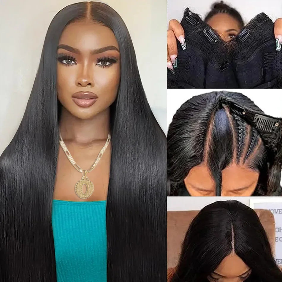 Straight Wig  Glueless  Natural Color No Sew In No Glue No Leave Out V Part Wigs