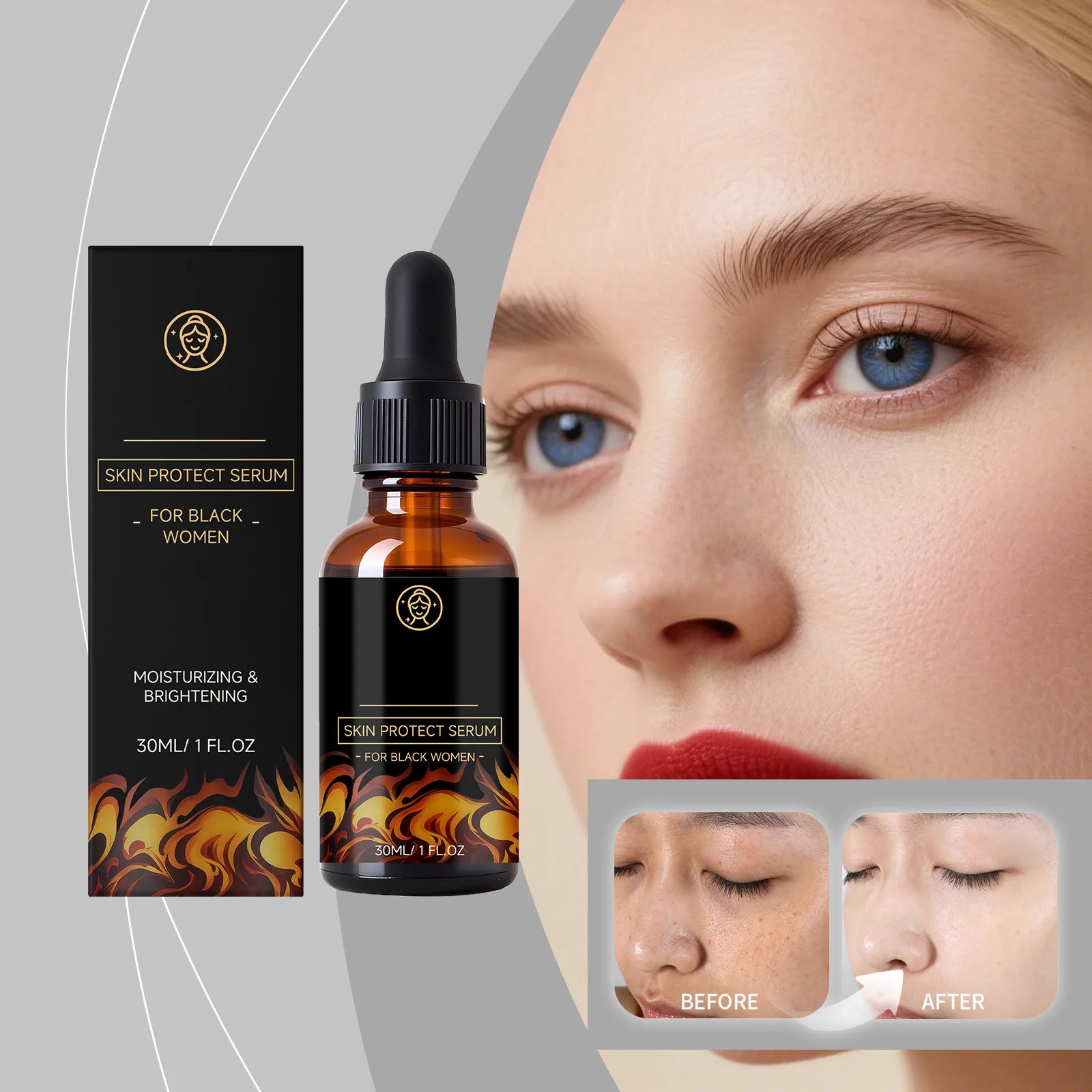 Facial skin care essence nourishes and brightens the skin on the face, providing daily moisture retention.