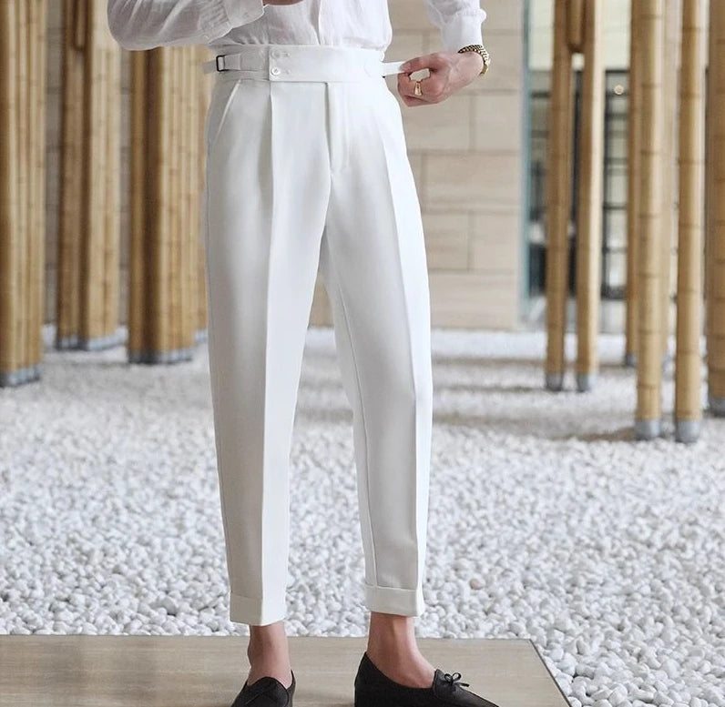 Straight Man Suits Pants Social Tailoring Business High Waist Trousers for Men Summer 2025 Formal New in Work Wear Elegant Up