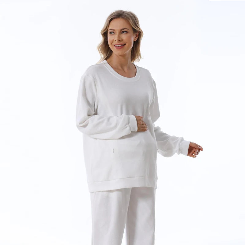 Maternity Clothes Sweatshirt Hoodies High Waist Lounge Pants Adjustable Waist Pregnant Trousers Postpartum Breastfeeding Clothes
