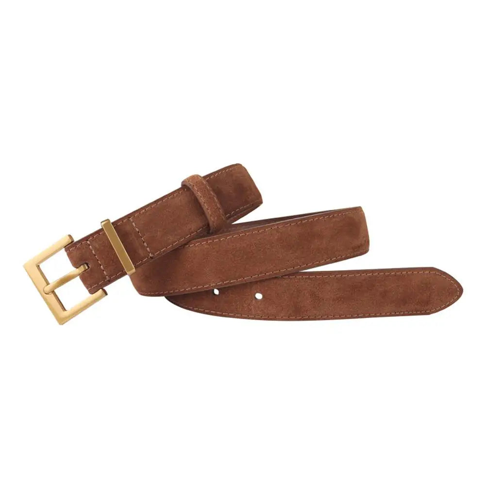 Women Belt Suede Cowhide Genuine Leather Belt 2.8cm Wide Fashion Belts With Metal Buckle Matched For Jeans Dresses Waistband