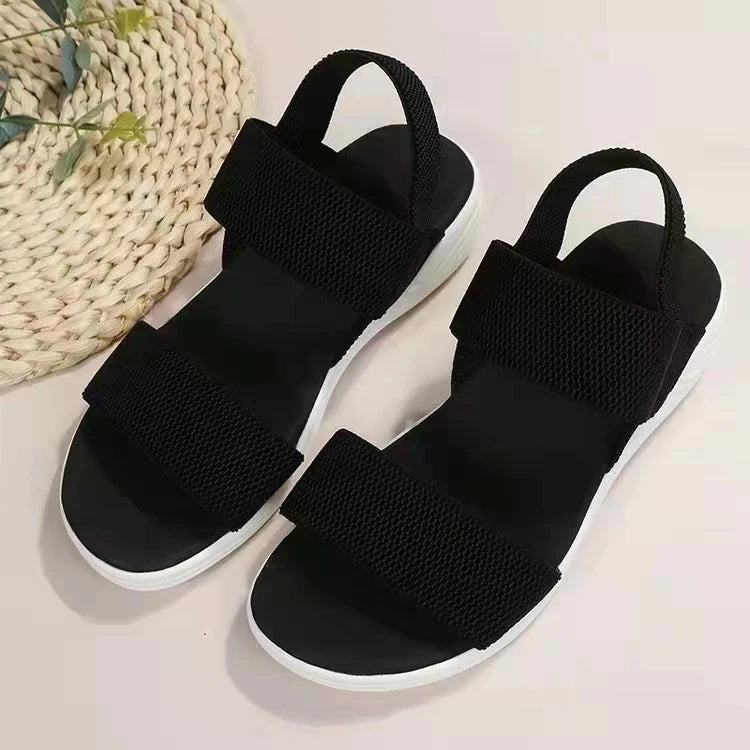 Sandals Elegant Low Heel Women's Orthopedic Shoes Women's Open Toe 2023 Solid Color New Large 25-45 Flat Thick Heel Casual Shoes