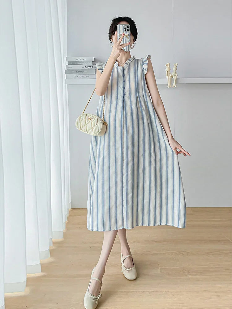 Maternity Clothes Spring Autumn Pregnancy Dresses Pregnant Women Lantern Sleeve High Waist V Neck  Clothing