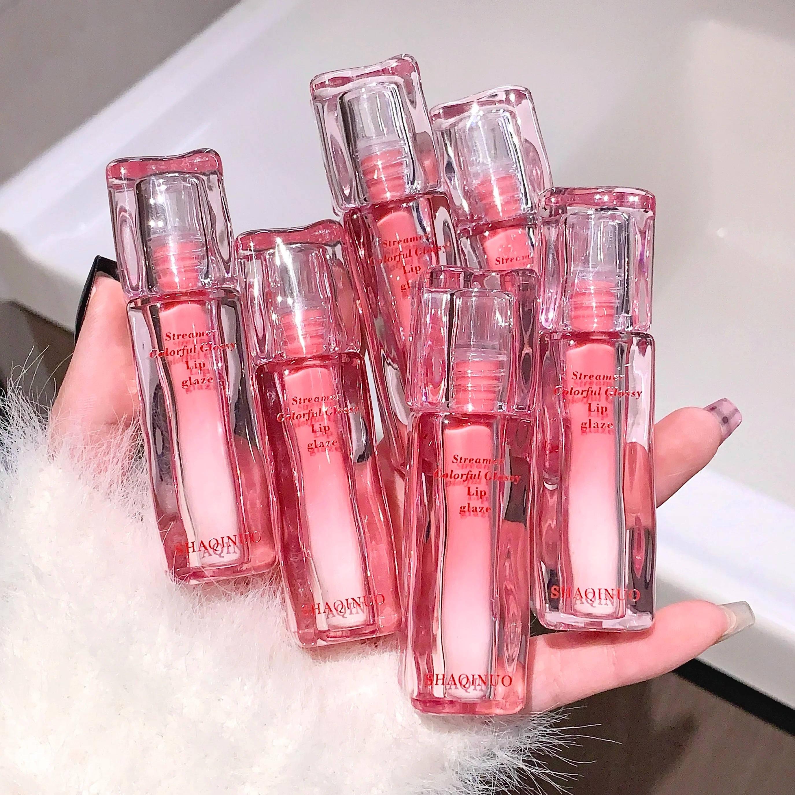 SHAQINUO Streamer Colorful Water Gloss Lip Glaze Mirror Water Gloss Moisturizing Lip Plumping Color Whitening