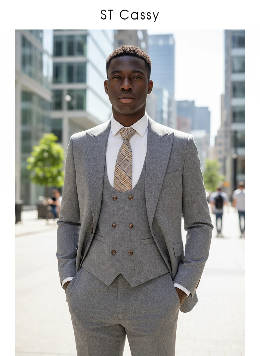 elegant man suits high quality 3 piece （Jacket + vest + pants）slim fit formal office and leisure banquet groom's suit