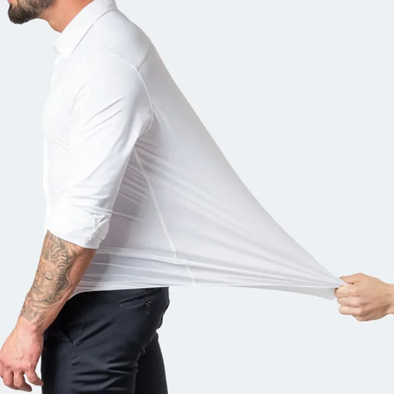 6xl summer black White Oversize men's long-sleeved Dress shirt  High quality elastic force non-iron  business casual