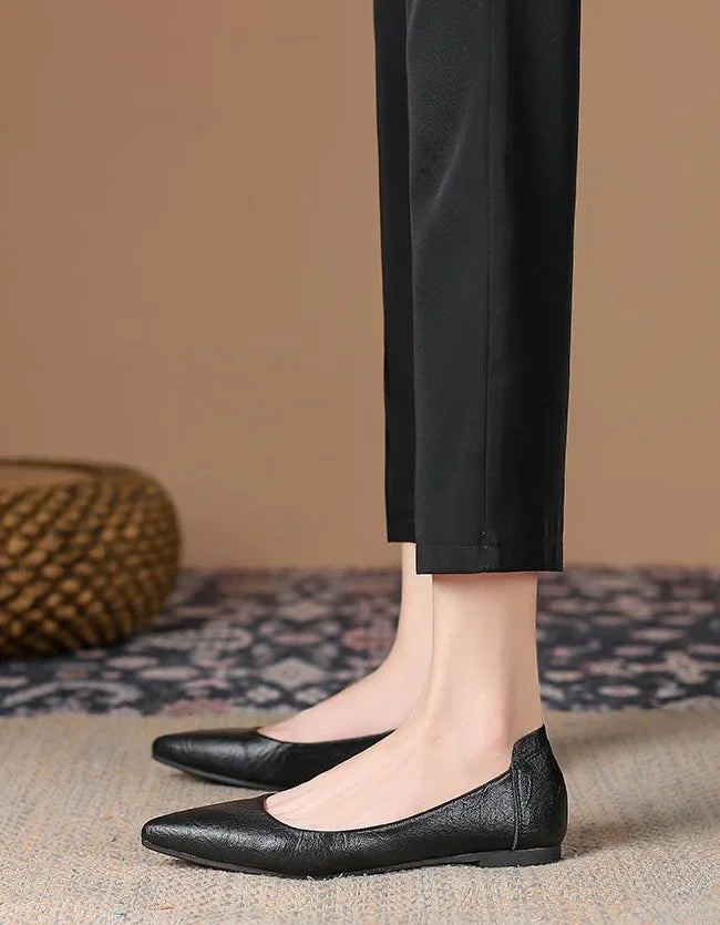 Black Woman Footwear Office Flat Shoes For Women Pointed Toe Fashion Leather Casual Moccasins Flats Fashion Young Korean Style L