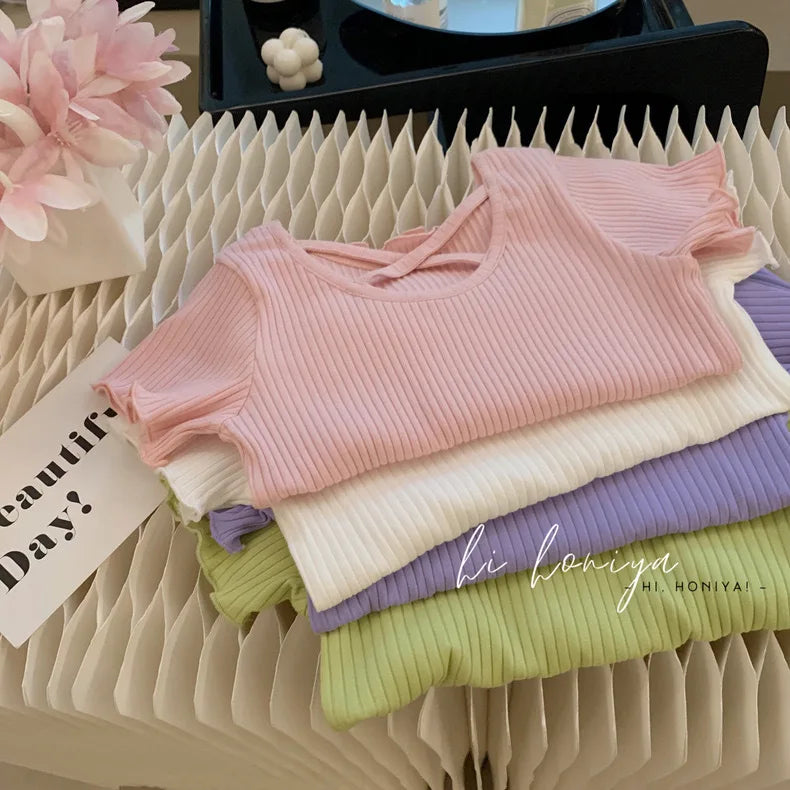 Girls T-Shirt Summer Children Short-Sleeved Casual Thin Soft Tops Simple Solid Color Kids Clothing 2-6 Years Baby Tees