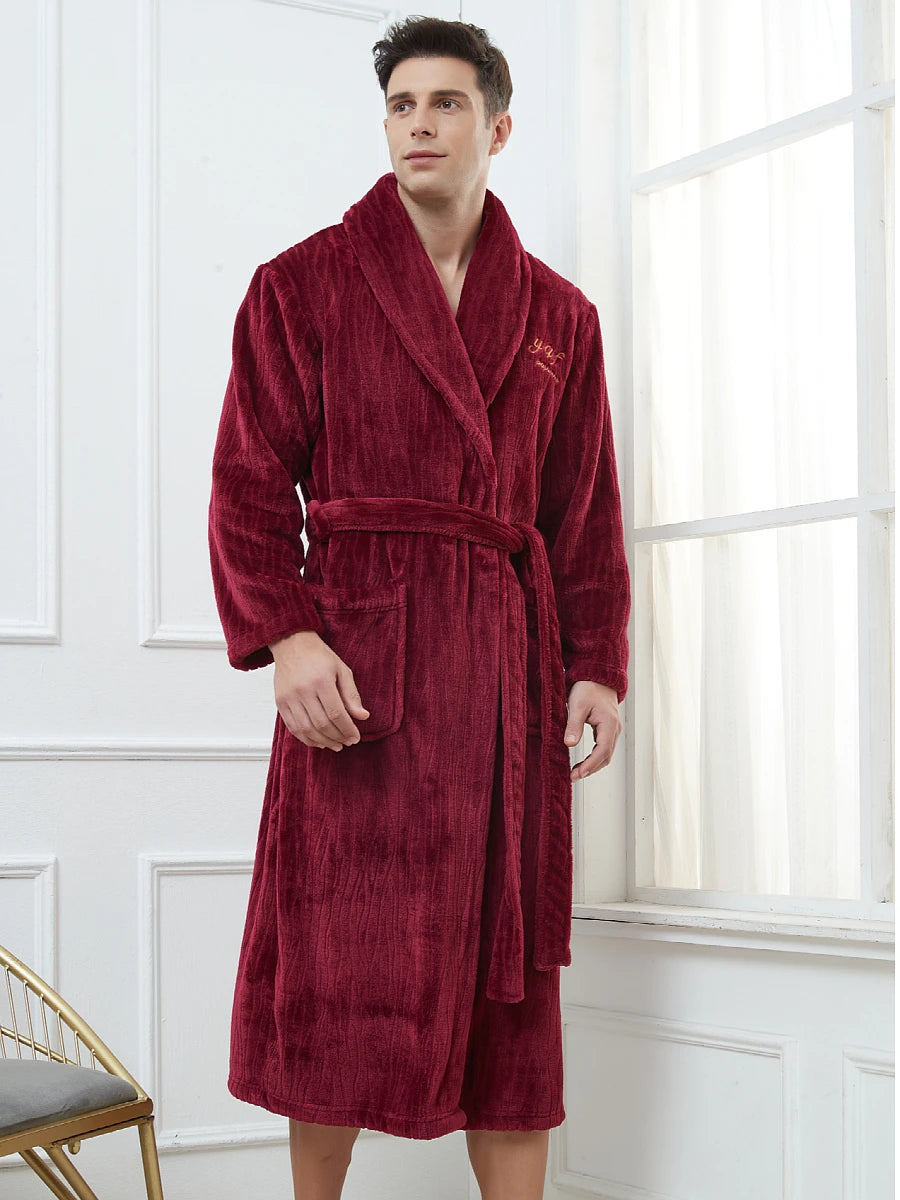 Plus Size 3XL 4XL Men Flannel Robe Winter Thickened Sleepwear Kimono Bathrobe Gown Warm Coral Fleece Loose Home Wear Nighwtear