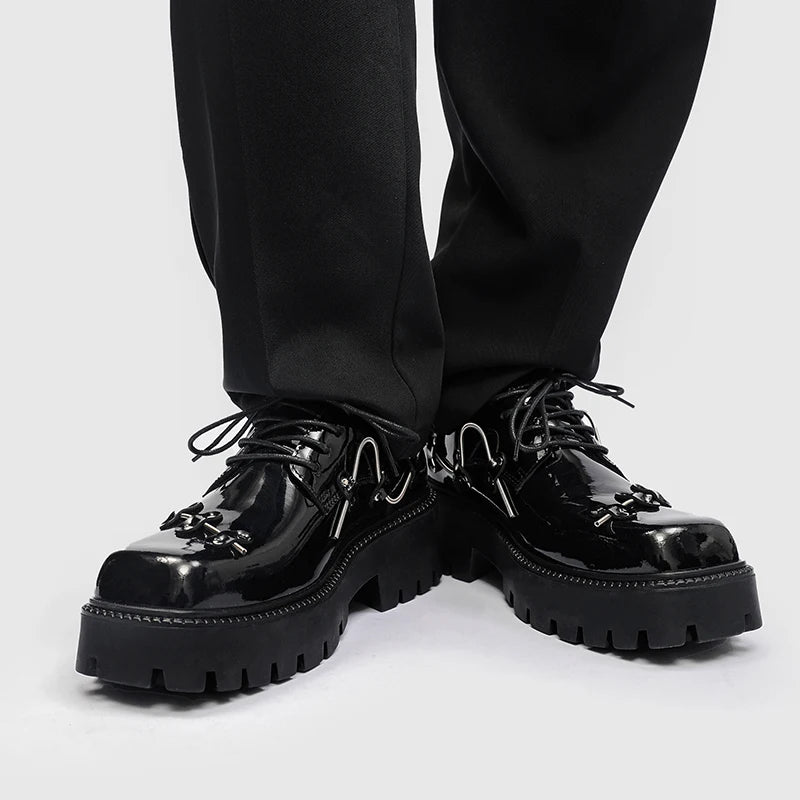 Brand New Black Brogue Shoes Men Classic Platform Oxford Dress Shoes Men Retro Patent Leather Footwear Low-Ankle Party Shoes