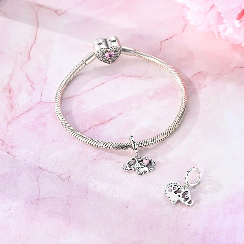 925 Sterling Silver Mom Parent Child Elephant Charms Pendant For Women Fit Original Bracelet DIY Mother's Day Jewelry Gifts