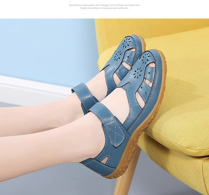 Sandals Summer Breathable Leather Slippers Women Fashion Non-Slip Casual Roman Shoes Ladies Sandals on Sale Off White Shose