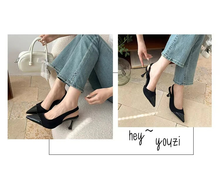 Women's Sexy Pointed-Toe Slingback Sandals — Summer 2026 Trend: Leather High Heels for Dresses — New Elegant Party Footwear