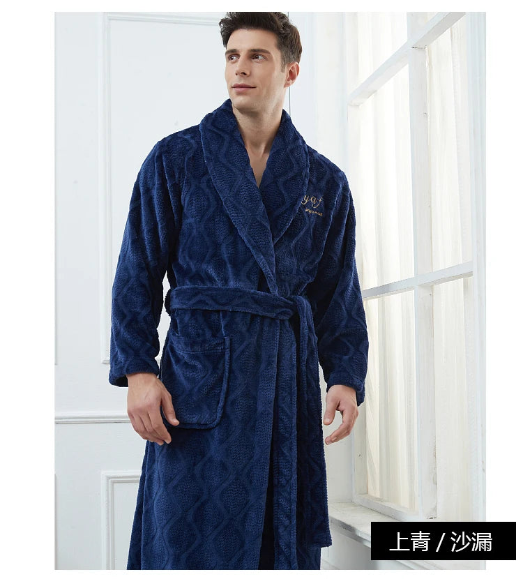 Plus Size 3XL 4XL Men Flannel Robe Winter Thickened Sleepwear Kimono Bathrobe Gown Warm Coral Fleece Loose Home Wear Nighwtear
