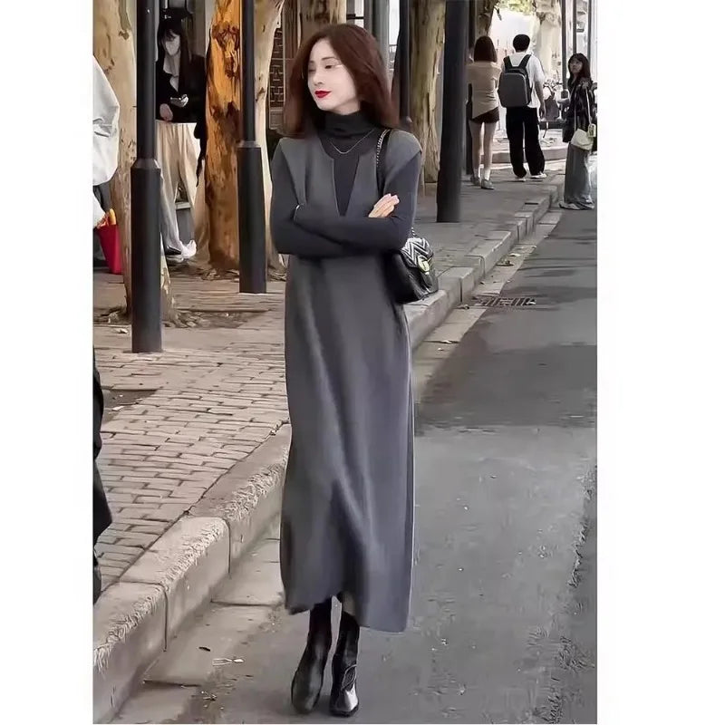 Women's High-end Suit Elegant Lady Style Fashion Vest Dress Bottoming Shirt Two-piece Autumn Set