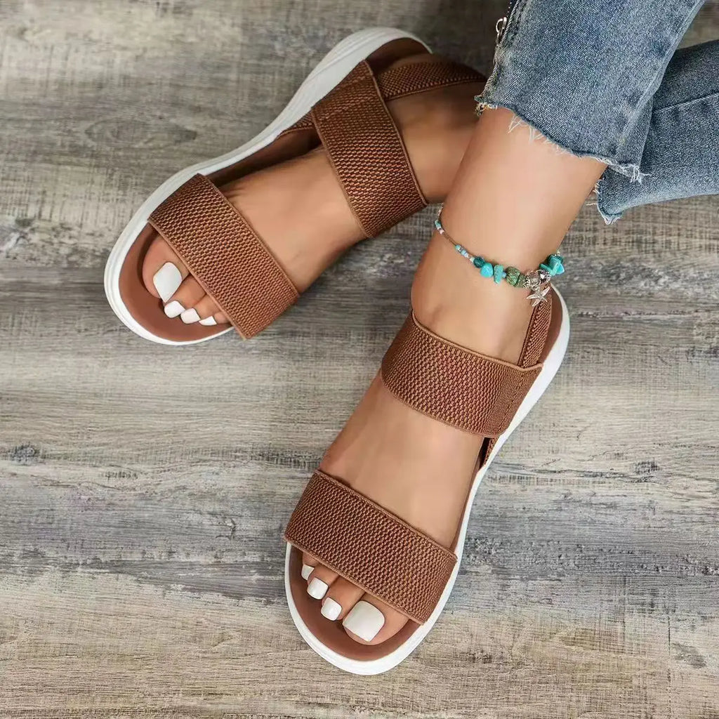 Sandals Elegant Low Heel Women's Orthopedic Shoes Women's Open Toe 2023 Solid Color New Large 25-45 Flat Thick Heel Casual Shoes