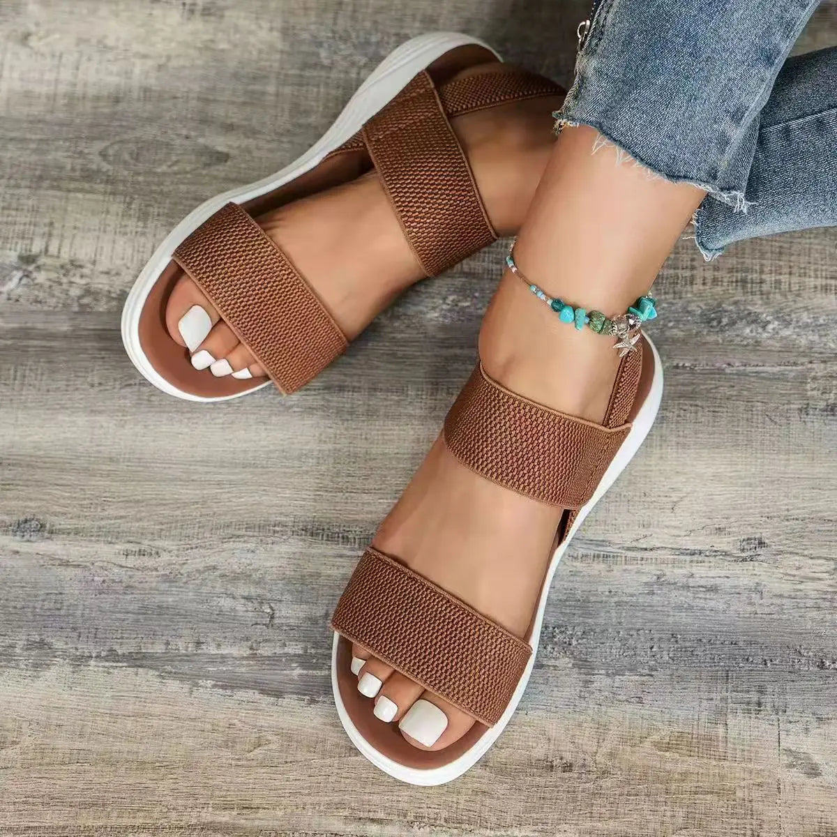 Sandals Elegant Low Heel Women's Orthopedic Shoes Women's Open Toe 2023 Solid Color New Large 25-45 Flat Thick Heel Casual Shoes