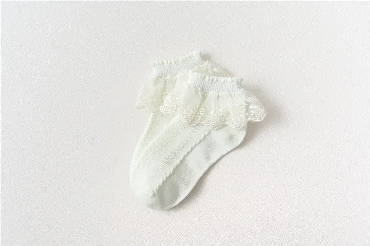 4Pairs Baby Girls Lace Socks Spring Summer Ruffle Princess Mesh Children Ankle Short Breathable Cotton Toddler Kids Socken 1-6Y