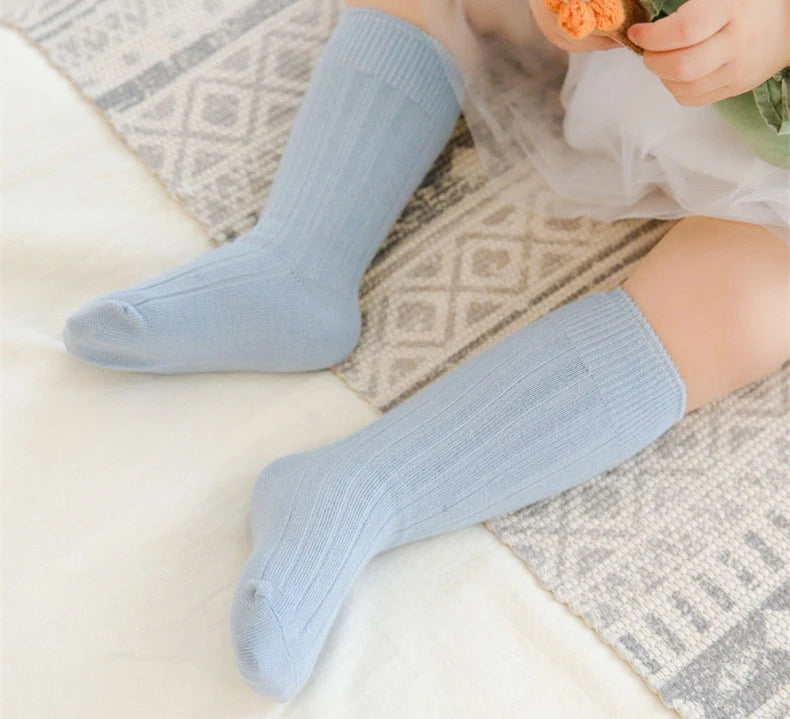 Baby Socks Newborn Kids Infant Girls Boys Knee High Sock Toddler Girl Solid Cotton Stripe Plain Long Sock For 0-3Years Children