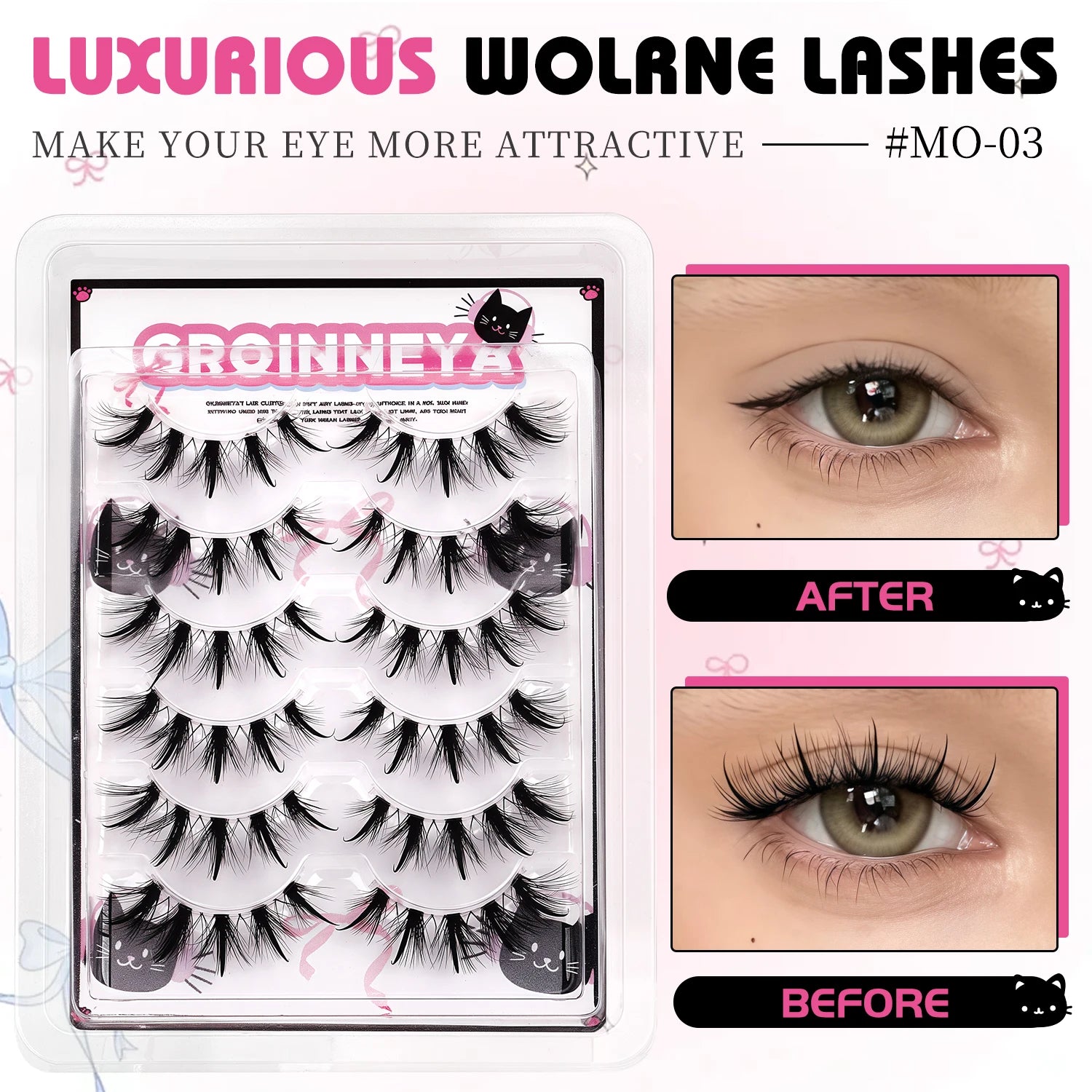 GROINNEYA Manga Lashes 3D Natural False Lashes Soft Cross Wispy Natural Eyelashes Cat Eye Lashes 3d Faux Mink Lashes
