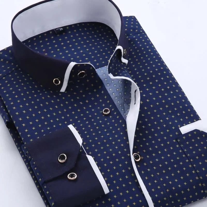 White Big Size 5XL Men Dress Shirt 2026 New Long Sleeve Slim Fit Button Down Collar Good Quality Printed Business Shirts