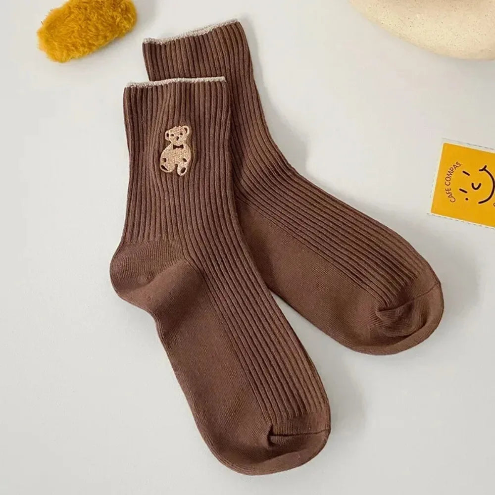 5pairs Cartoon Bear Socks Soft Cotton Socks Autumn Coffee Stockings Kawaii Women Socks Korean Casual Stockings Women Hosiery